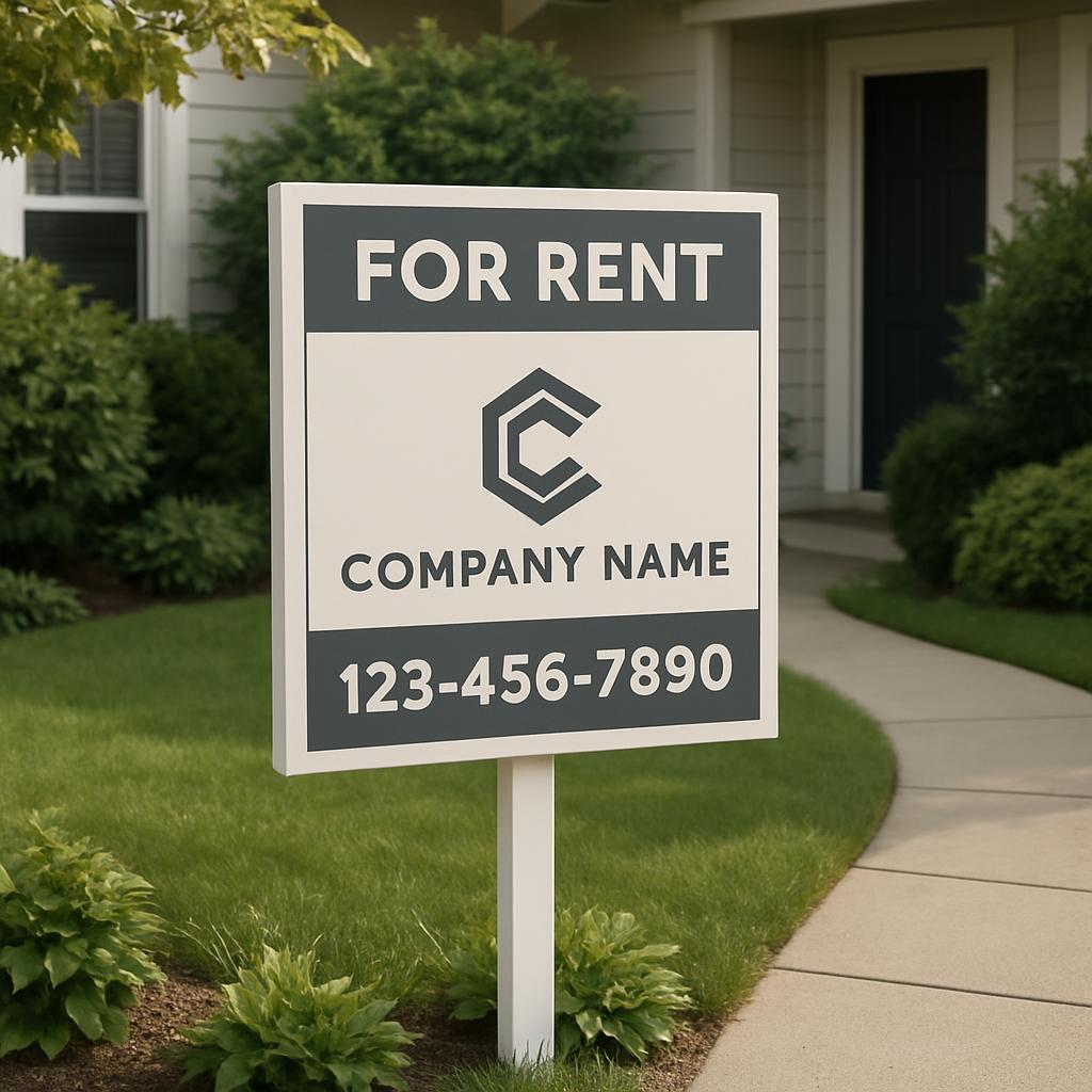 Commercial property for rent; a company name and phone number are present.